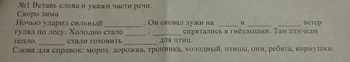 Скоро зима. ночью ударил сильный _.он сковал лужи на _ и _. _ ветер гулял по лесу.холодно стало_. _с