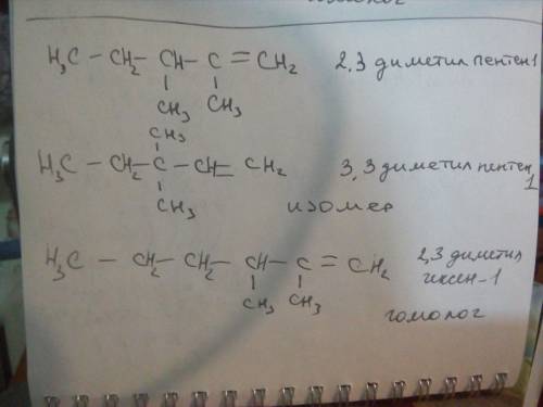 Для вещества 2, 3 диметил пентен-1 составить 1 гомолог и 1 изомер. назвать вещества