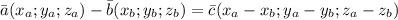 \bar{a}(x_a;y_a;z_a)-\bar{b}(x_b;y_b;z_b)=\bar{c}(x_a-x_b;y_a-y_b;z_a-z_b)