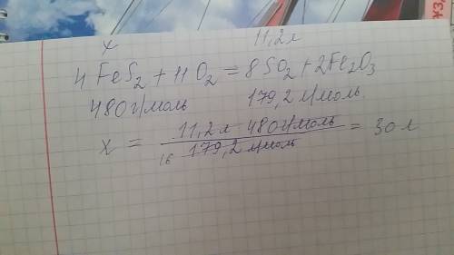 Масса пирита fes2 требующегося для получения 11,2 л (н.у) оксида серы (if) равна
