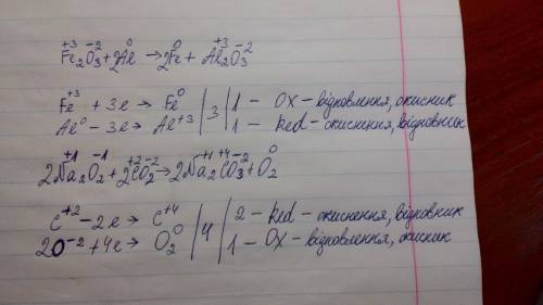 Поставить коэффициенты методом электроного : fe(2)o(3)+al--> fe+ al(2)o(3). na(2)o(2)+co-> na(