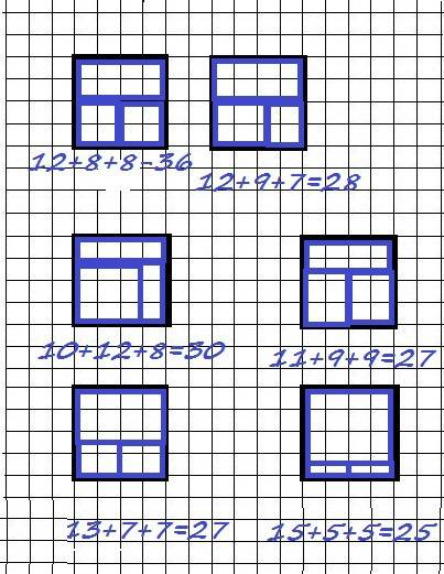 разрежьте квадрат со стороной 4 на прямоугольника сумма периметров которых равна 25