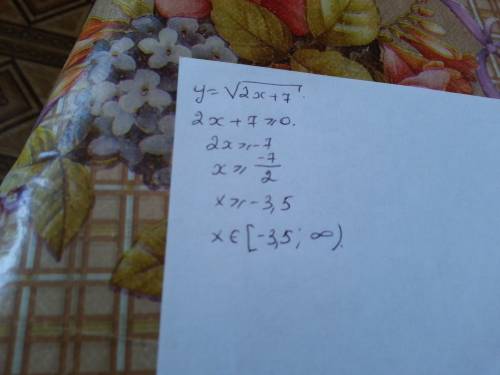 Найдите область определения функции: y=√2x+7