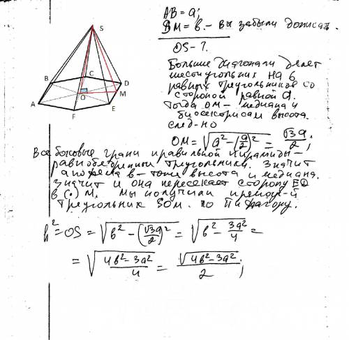 Найдите высоту правильной шестиугольной пирамиды, если сторона ее основания равна а, а апофема l