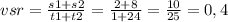 vsr= \frac{s1+s2}{t1+t2} = \frac{2+8}{1+24} = \frac{10}{25} =0,4