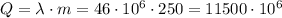 Q=\lambda\cdot m=46\cdot 10^6\cdot 250 =11500\cdot 10^6