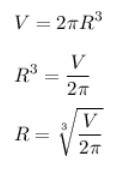 Из формулы объема цилиндра, у которого диаметр основания равен высоте, - v=2πr³, где r - радиус осно