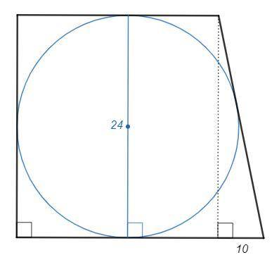 Диаметр кола вписаного у прямокутню трапецию доривнюе 24 см а нижнее основание на 10 см больше за ве