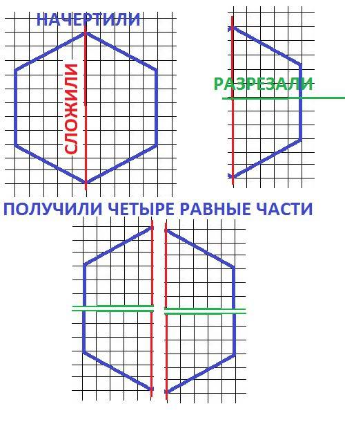 На клетчатой бумаге изобразите шестиугольник,который можно одним прямолинейным разрезом разделить на