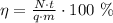 \eta= \frac{N\cdot t}{q\cdot m} \cdot100 \ \%