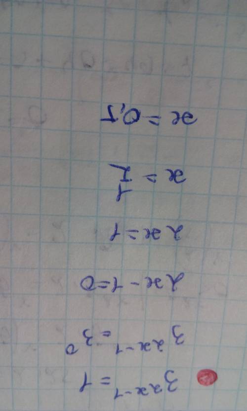 Розв'язати показникове рівняння 3^2x-1=1