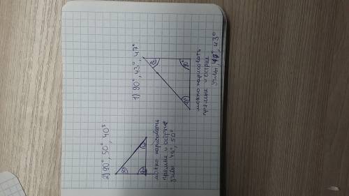 Вырежте из бумаги два треугольника с углами 90°,43°,47° и 90°, 40°, 50°соответственно. какие углы мо