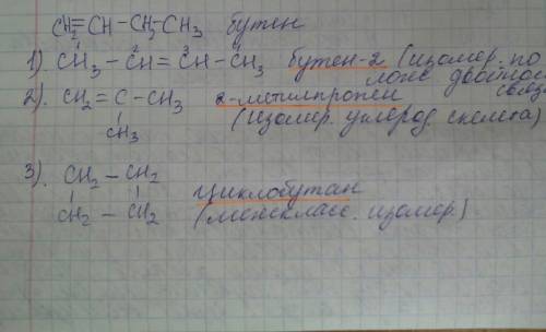 Выведите все изомеры углеводороды состава c4h8 (3 изомера).назовите каждый номер.укажите доя каждого