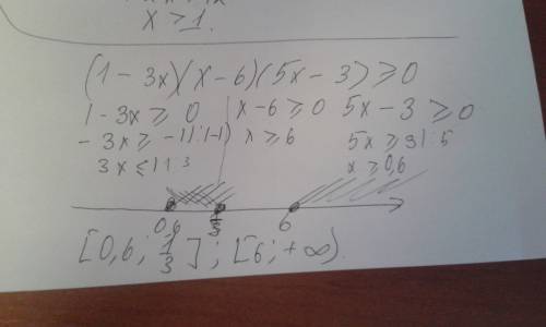 (1-3х)(х-6)(5х-3) больше или равно нулю