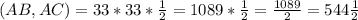 (AB,AC)=33*33*\frac{1}{2}=1089*\frac{1}{2}=\frac{1089}{2}=544\frac{1}{2}