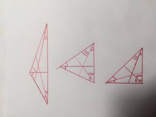 Построить три треугольника прямоугольник остроугольник тупоугольник и выделить все биссектрисы