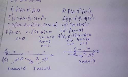 Найдите экстремумы функции 1)f(x)= x^2(x-3) 2)f(x)=x^3(x-4) решите