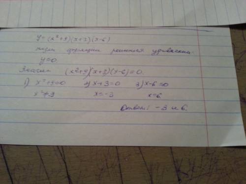 Найдите нули функции у=(х^2+9)(х+3)(х-6)