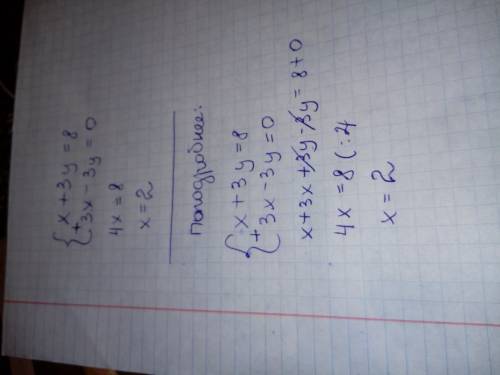 Решить методом сложения {х+3у=8 3х-3у=0 реально