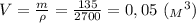 V = \frac{m}{\rho}= \frac{135}{2700} =0,05 \ ({_M}^3)