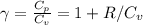 \gamma = \frac{C_p}{C_v} =1+R/C_v