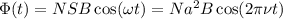 \Phi(t) = NSB\cos(\omega t) = Na^2B\cos(2\pi\nu t)