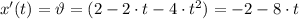 x'(t)=\vartheta=(2-2\cdot t -4\cdot t^2)=-2-8\cdot t