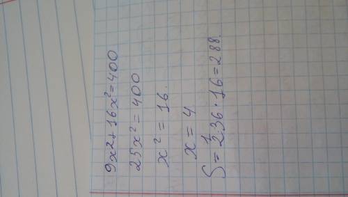 Найдите площадь ромба, если его сторона равна 20см, а диагонали относятся как 3: 4