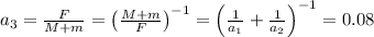 a_3 = \frac{F}{M+m} = \left(\frac{M+m}{F}\right)^{-1} = \left(\frac{1}{a_1}+\frac{1}{a_2}\right)^{-1} = 0.08
