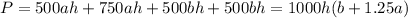 P = 500ah+750ah+500bh+500bh = 1000h(b+1.25a)