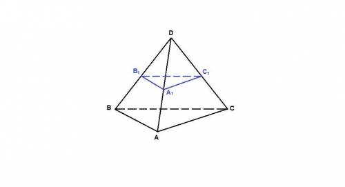 Втетраэдре dabc точки а1, в1 и с1 середины рёбер da, db и dc соответственно. докажите подобие треуго