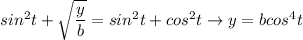 sin^2t+\sqrt{\dfrac{y}{b}}=sin^2t+cos^2t\to y=bcos^4t