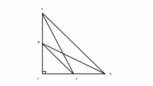 Катеты равнобедренного прямоугольного треугольника abc равны 6 см, bm и ak- его медианы. найдите сто