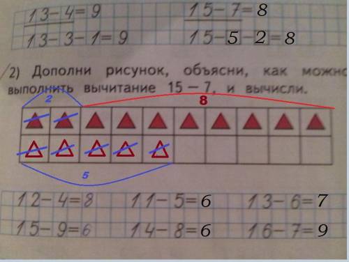 Дополни рисунок объясни как можно скорее выполнить вычитание 15-7 и вычисли