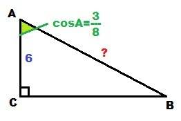 Втреугольнике авс угол с равен 90 градусов .сos a = 3/8 ас=6.найдите ав