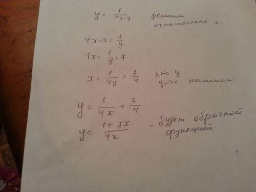 Найдите функцию, обратную данной : y=1/4x-7