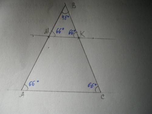 Прямая, параллельная основанию ас равнобедренного треугольника авс, пересекает стороны ав и вс в точ