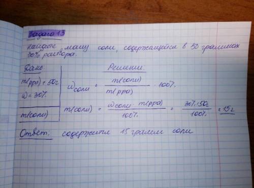 Найдите массу соли, содержащейся в 50 граммах 30%-ного раствора