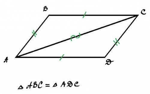 Какие из следующих утверждений верны? 1) диагональ параллелограмма делит его на два равных треугольн