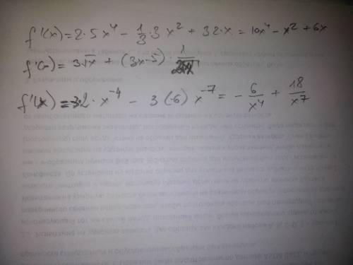 Найти производную функций : 1) f(x) = 2x⁵- x³/3 + 3x² - 4 2) f(x) = (3x-5)√x 3) f(x) = 2/x³ - 3/x⁶