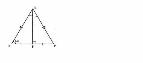 Втреугольнике krp, kr=rp, kf=fp. точка f лежит на стороне треугольника kp, ∠rkf=64o. найти ∠krf.