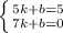 \left \{ {{5k +b =5} \atop {7k + b=0}} \right.