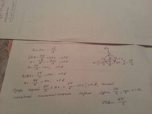 50 найдите наименьший положительный корень уравнения sin2x= - корень из 3/2