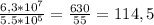 \frac{6,3*10^7}{5.5*10^5}= \frac{630}{55}=114,5