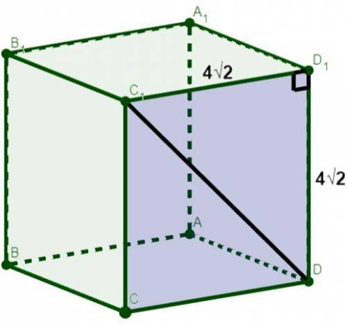 Дан куб abcda1b1c1d1 найдите dc1 если ребро куба равно 4 корня из 2