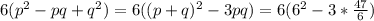 6(p^2-pq+q^2)=6((p+q)^2-3pq)=6(6^2-3*\frac{47}{6})