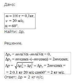 Собъяснением этой .как угол влияет на импульс и как его можно использовать в формуле? мяч массой 100