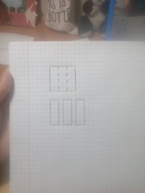 Начертите в тетради квадрат со стороной 6 клеток разделите его на 3 доли начертите отдельно 3 квадра