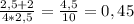 \frac{2,5+2}{4*2,5} = \frac{4,5}{10} =0,45