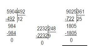 Решить примеры в столбик-5904: 492,2232: 248,9025: 361.